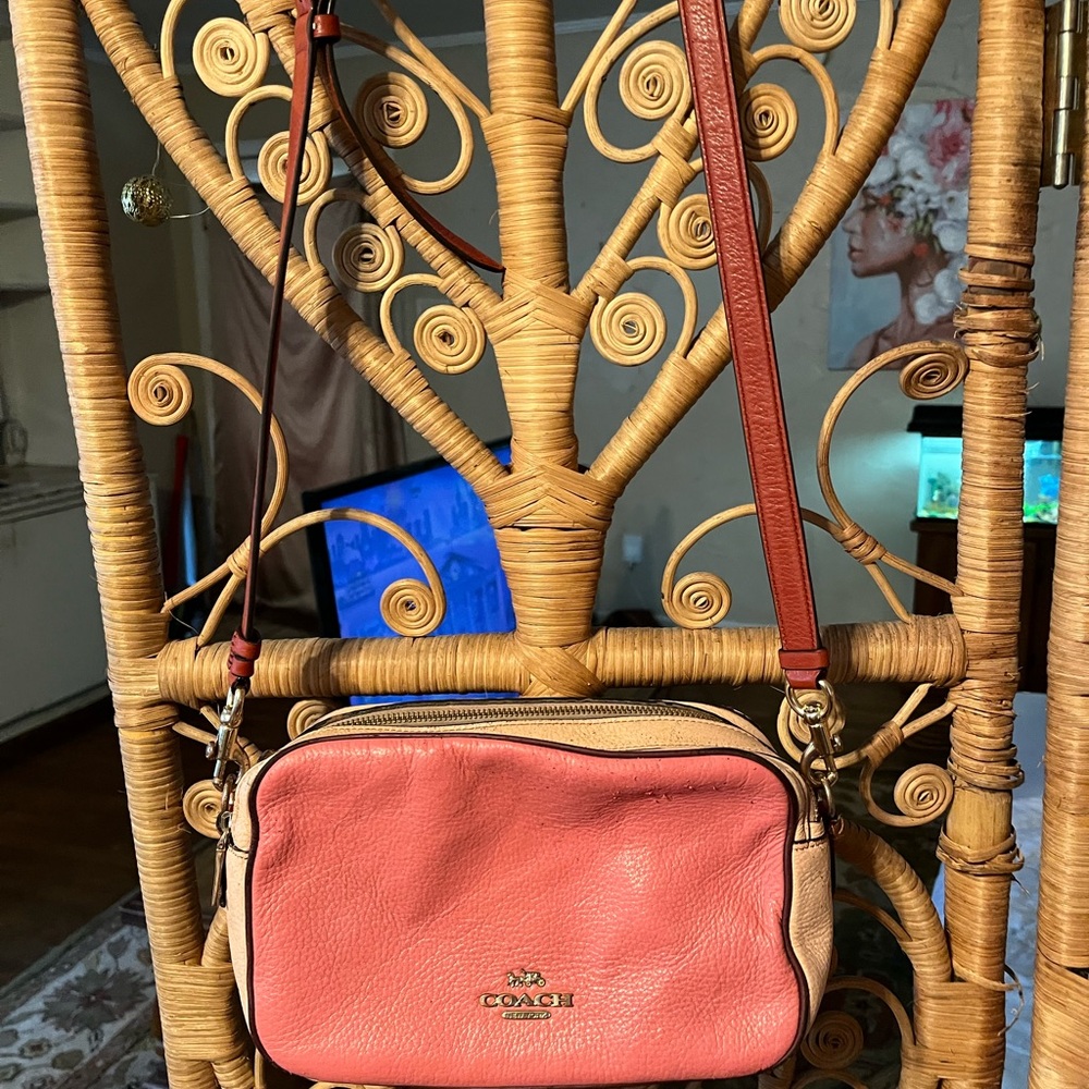 Coach Pink and Tan Crossbody Bag with Adjustable Strap